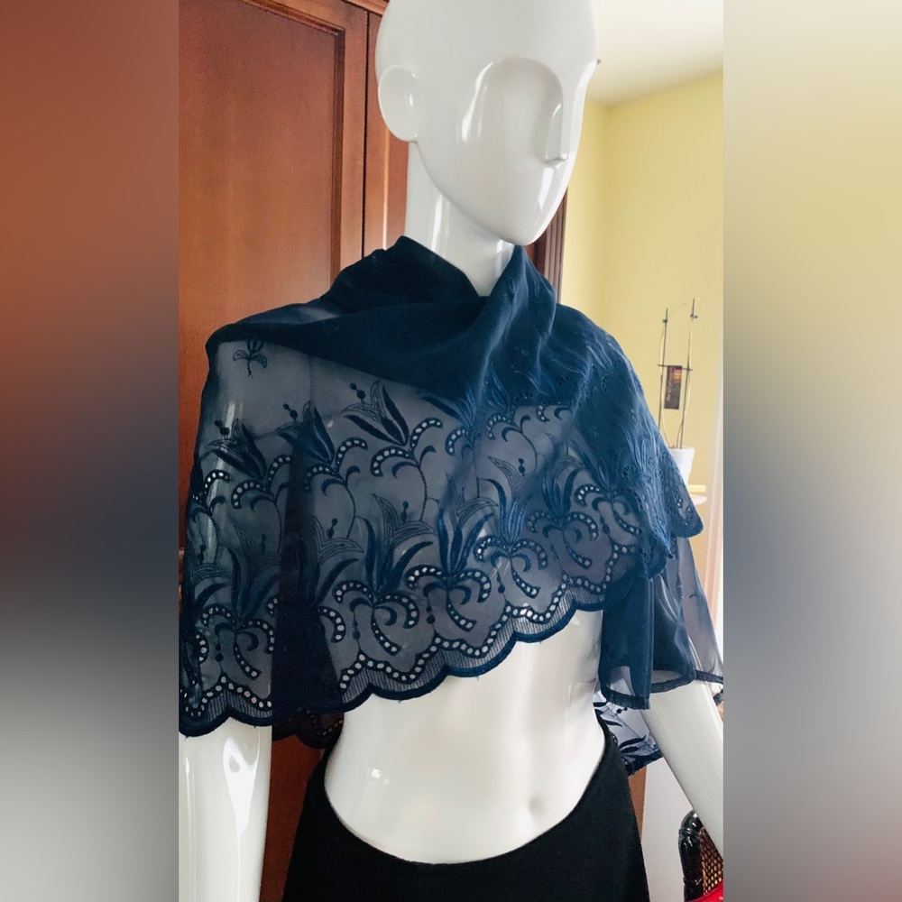Beautiful Dark Blue Sheer Rectangular Long Scarf … - image 2